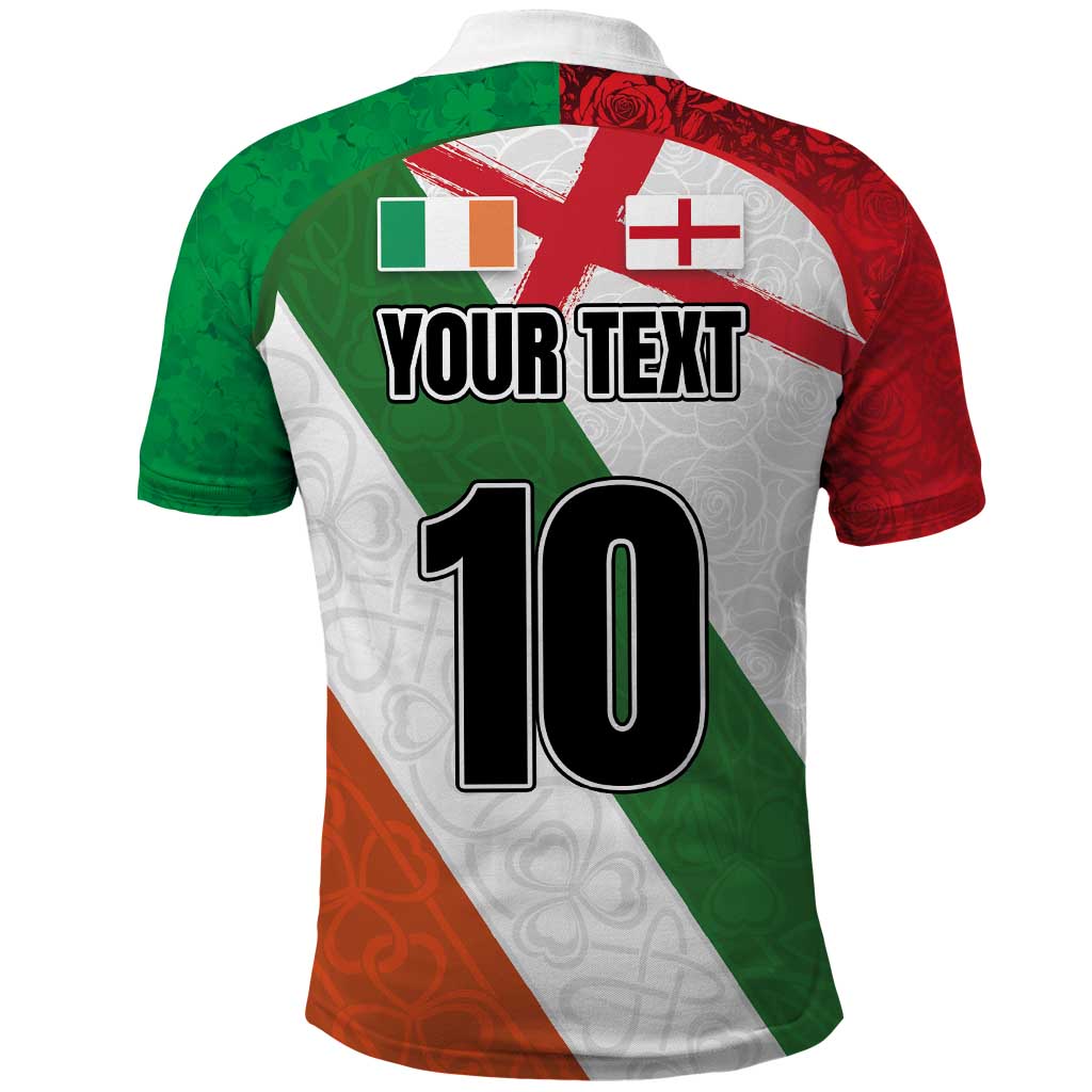 Custom Ireland and England Polo Shirt Celtic Shanrocks and Roses with Red Cross LT03