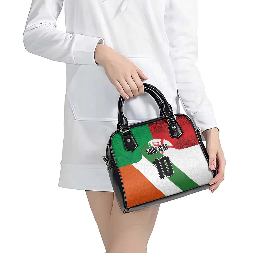 Custom Ireland and England Shoulder Handbag Celtic Shanrocks and Roses with Red Cross LT03