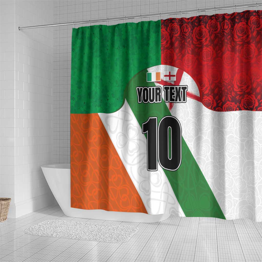 Custom Ireland and England Shower Curtain Celtic Shanrocks and Roses with Red Cross LT03