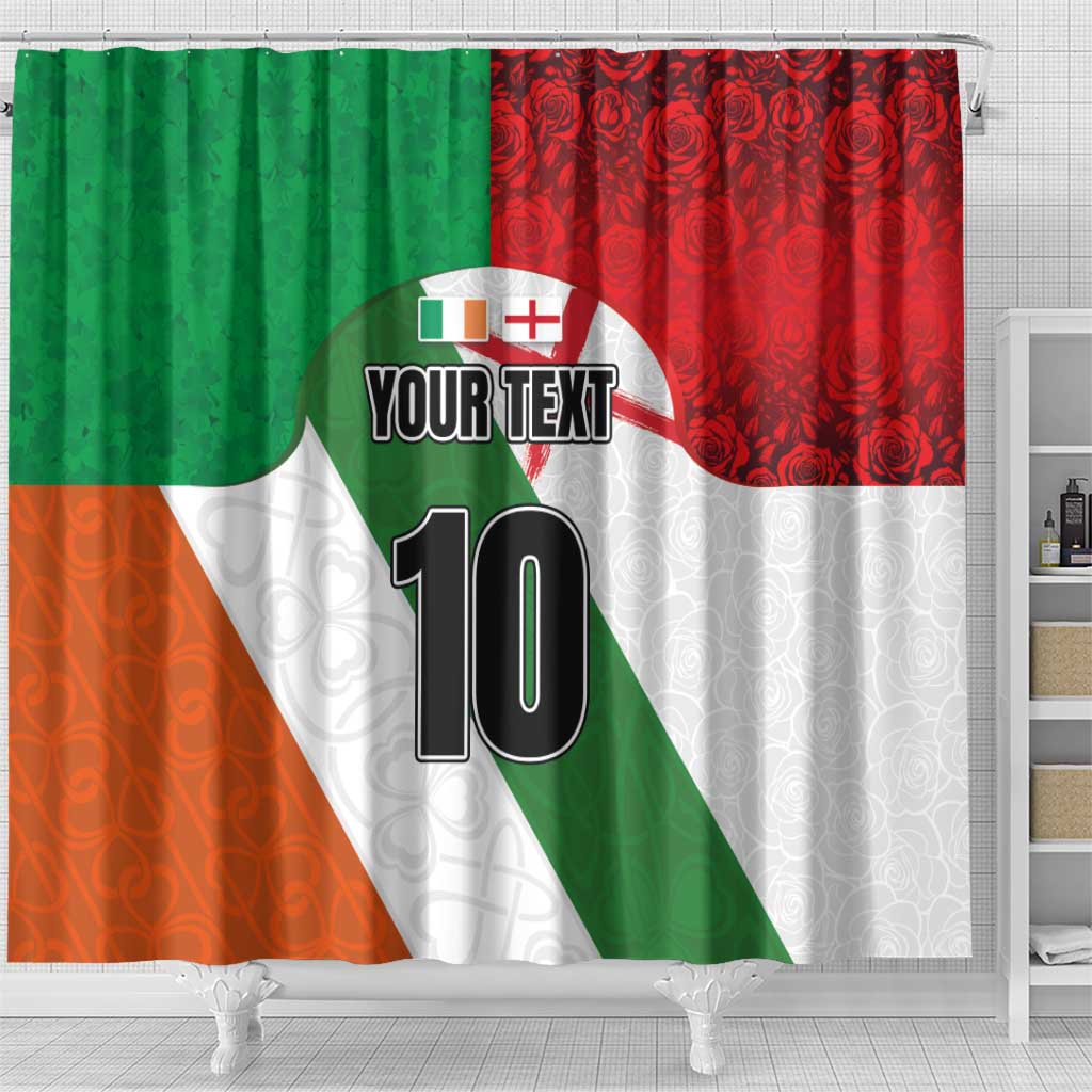 Custom Ireland and England Shower Curtain Celtic Shanrocks and Roses with Red Cross LT03