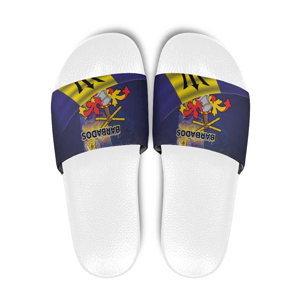 Barbados Independence Day Slide Sandals Coat of Arms with Freedom Emblems LT03