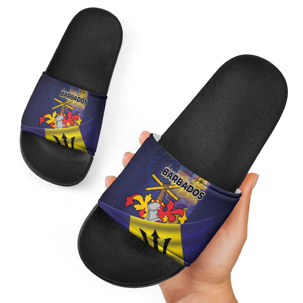 Barbados Independence Day Slide Sandals Coat of Arms with Freedom Emblems LT03