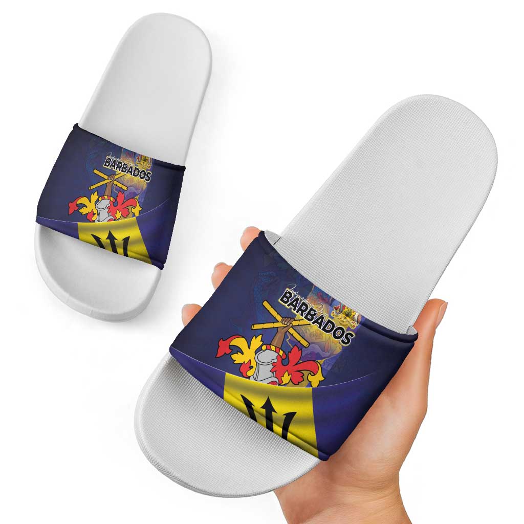 Barbados Independence Day Slide Sandals Coat of Arms with Freedom Emblems LT03