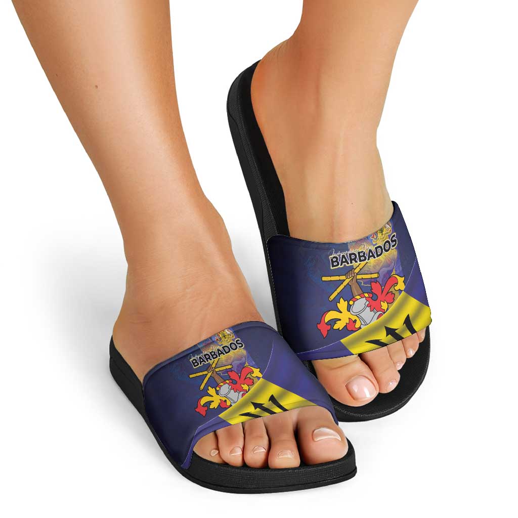 Barbados Independence Day Slide Sandals Coat of Arms with Freedom Emblems LT03