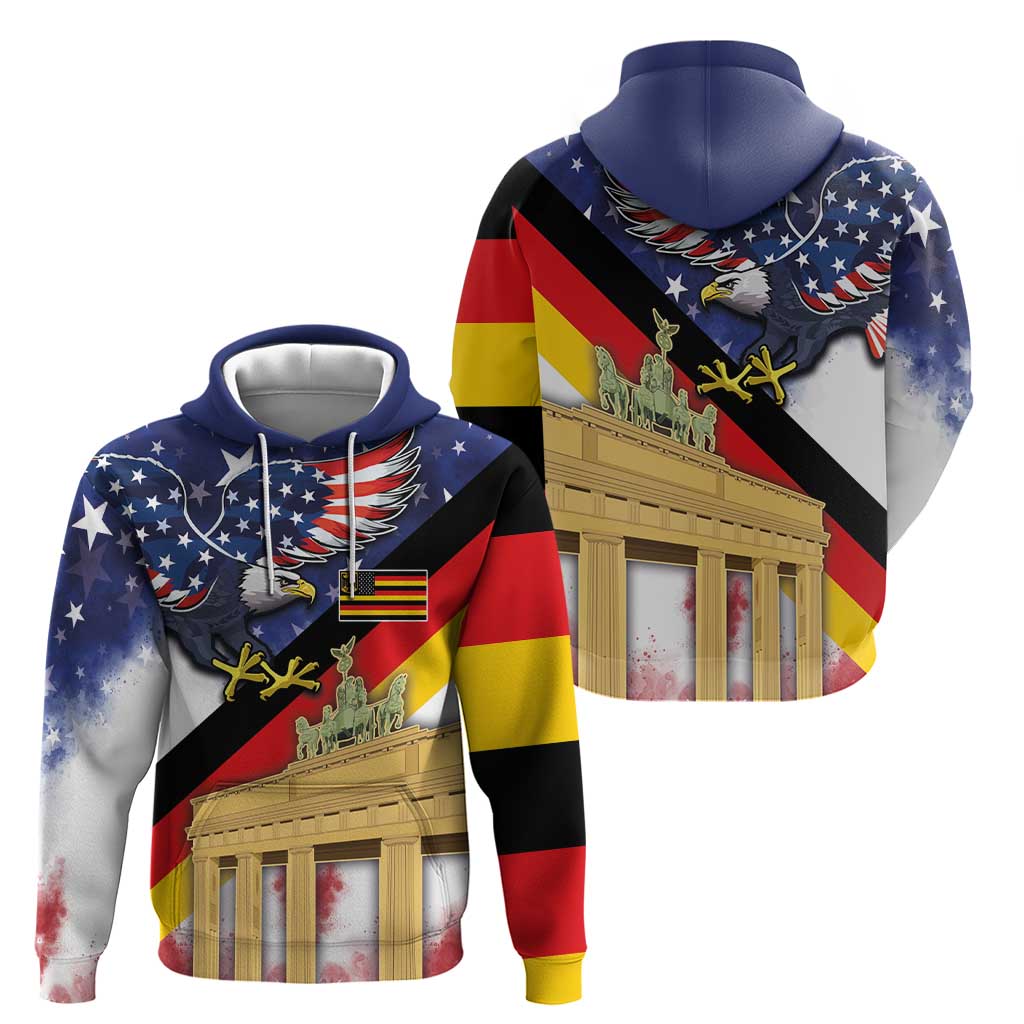 German American Heritage Month Hoodie United States Eagle and Brandenburg Gate with National Flag LT03