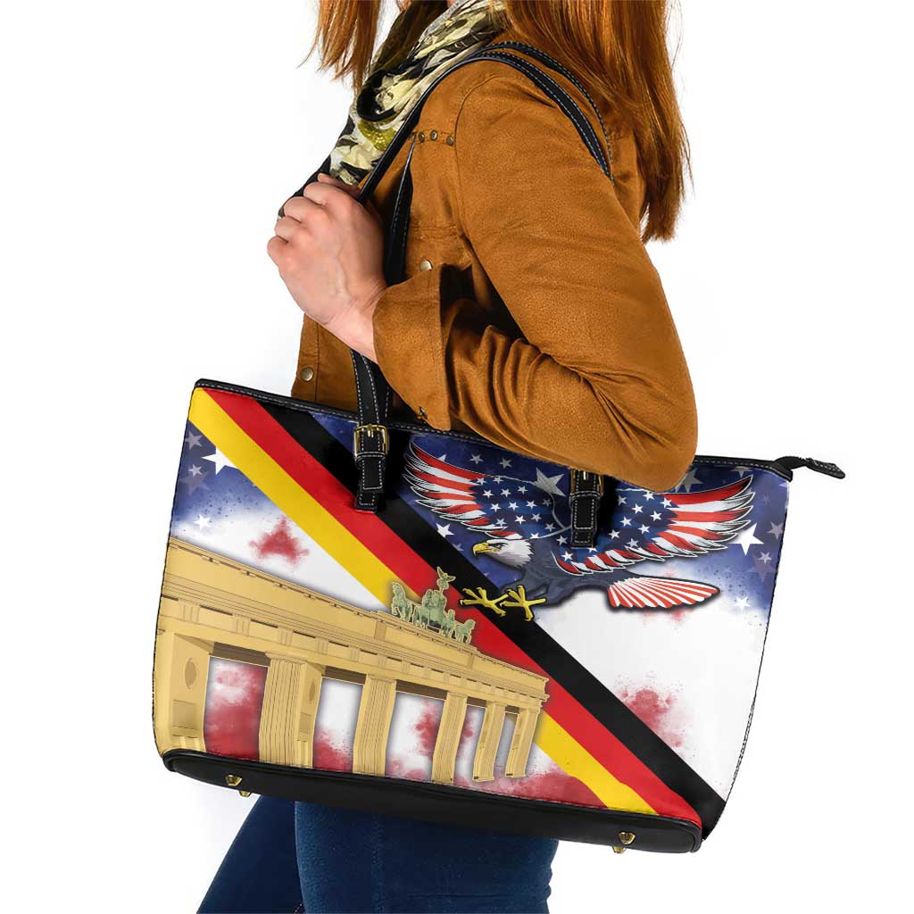 German American Heritage Month Leather Tote Bag United States Eagle and Brandenburg Gate with National Flag LT03