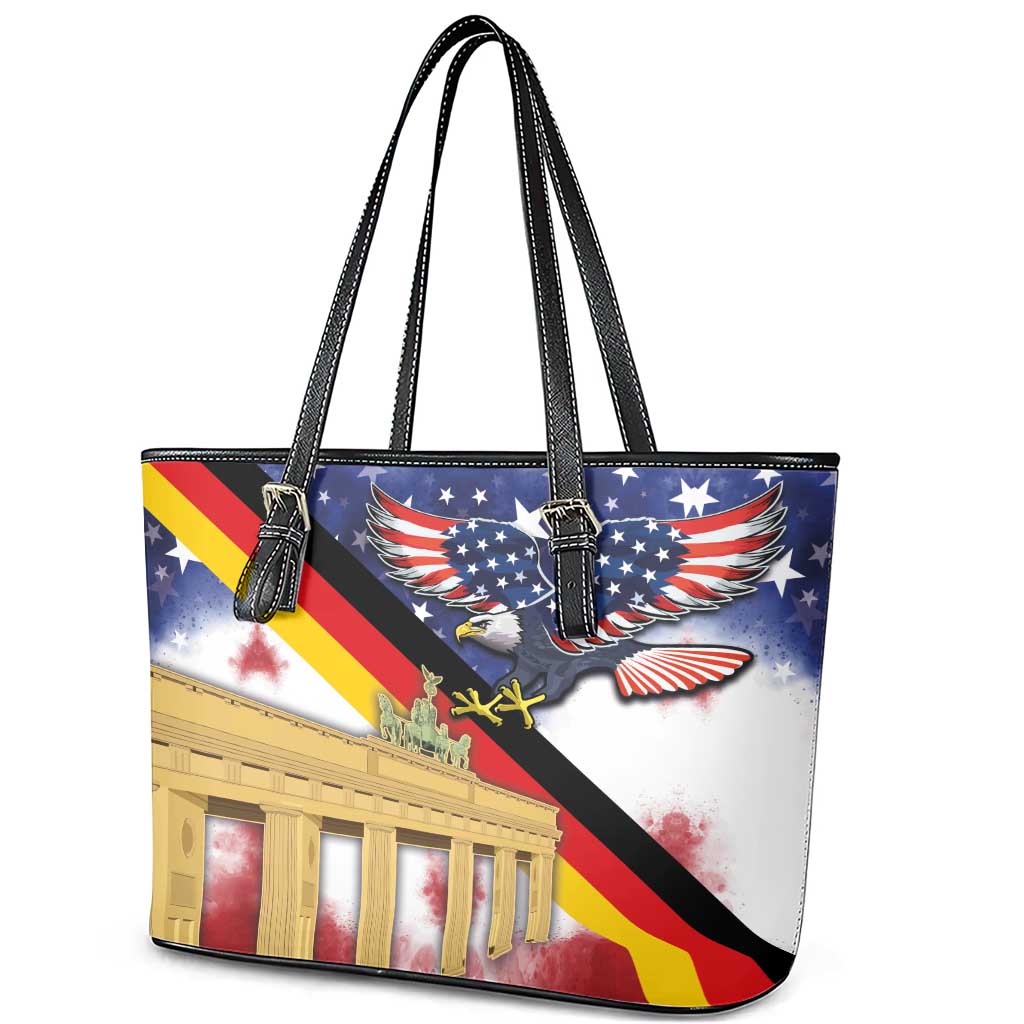German American Heritage Month Leather Tote Bag United States Eagle and Brandenburg Gate with National Flag LT03