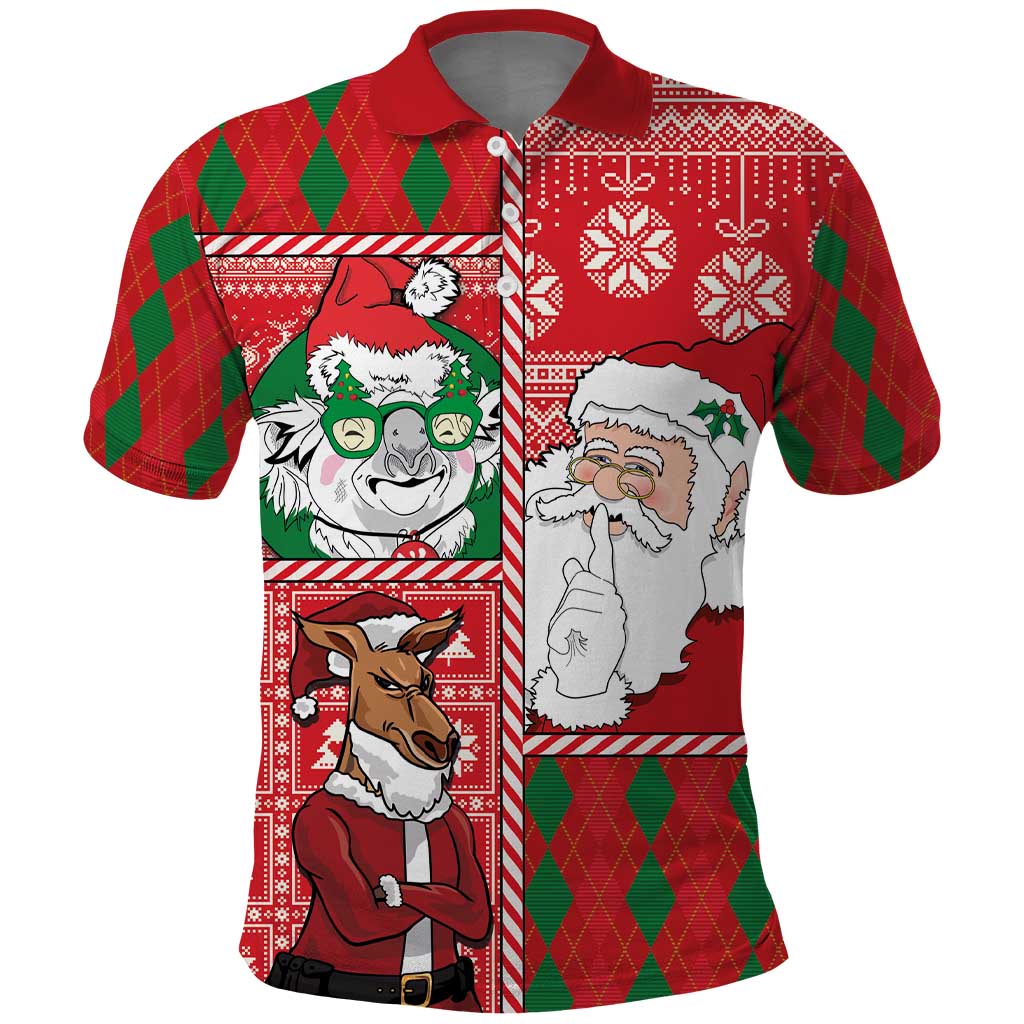 Australian Christmas Polo Shirt - Santa Koala Kangaroo and Holiday Cheer LT03