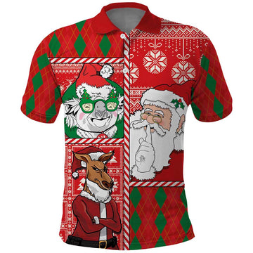 Australian Christmas Polo Shirt - Santa Koala Kangaroo and Holiday Cheer LT03