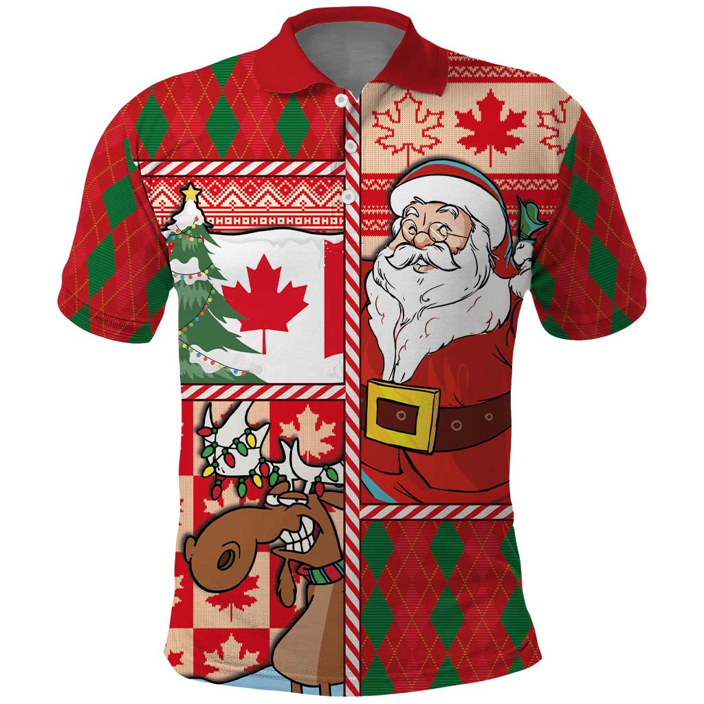 Canadian Christmas Polo Shirt A Merry Xmas Santa and Funny Moose LT03