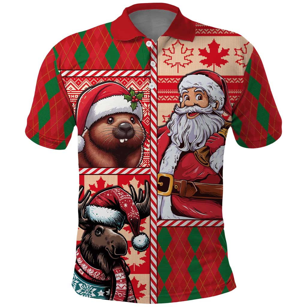 Canadian Christmas Polo Shirt Santa Hoho Holiday - A Beaver and Moose LT03