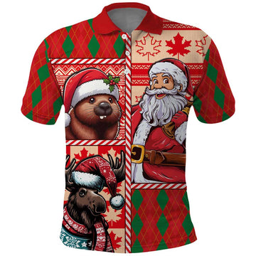 Canadian Christmas Polo Shirt Santa Hoho Holiday - A Beaver and Moose LT03