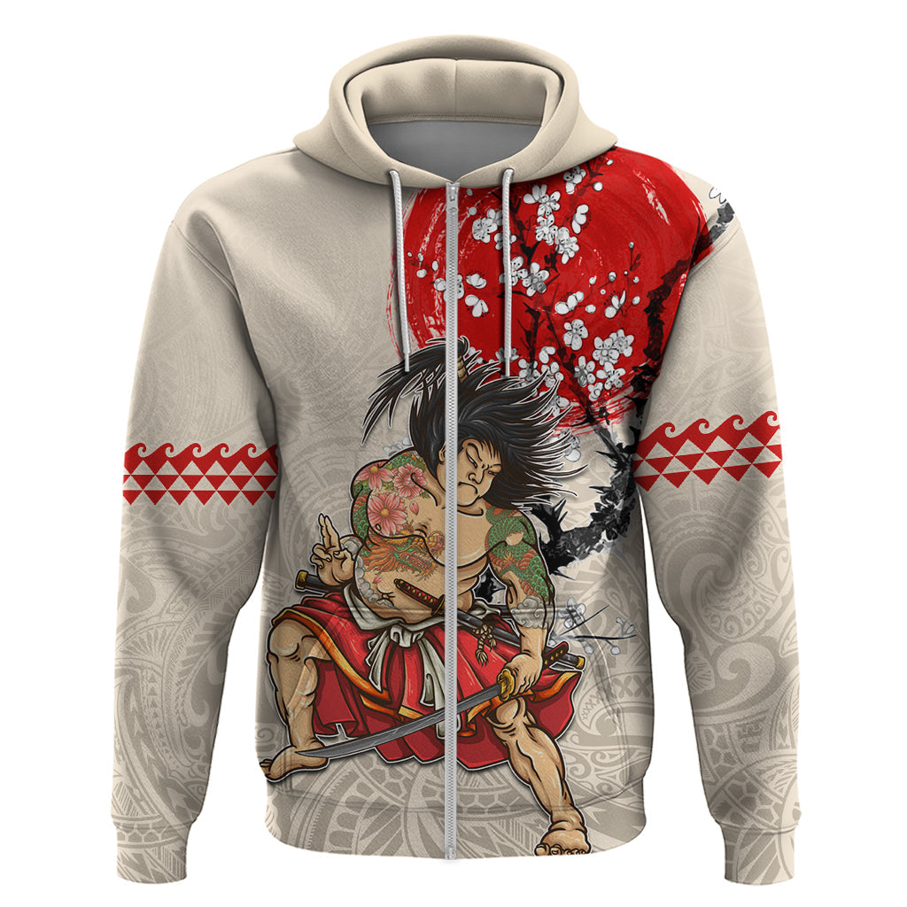 Personalised Japanese Culture Hawaii Style Hoodie Japanese Samurai with Hawaiian Pattern LT03