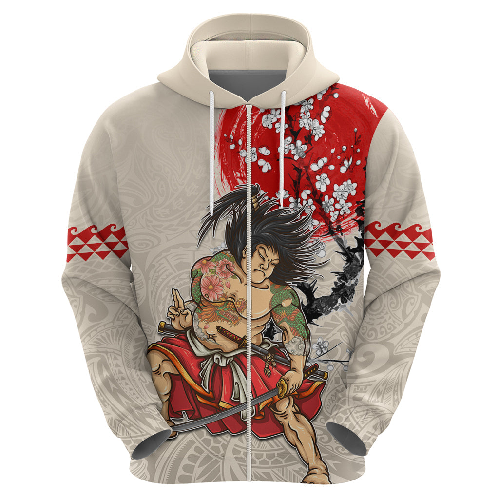 Personalised Japanese Culture Hawaii Style Hoodie Japanese Samurai with Hawaiian Pattern LT03