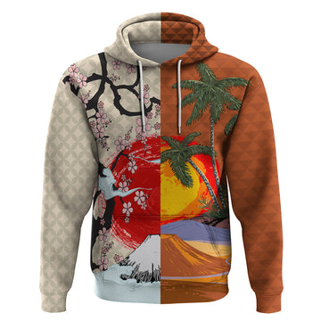 Japanese Culture Hawaii Style Hoodie Mauna Kea and Fuji Mountains LT03