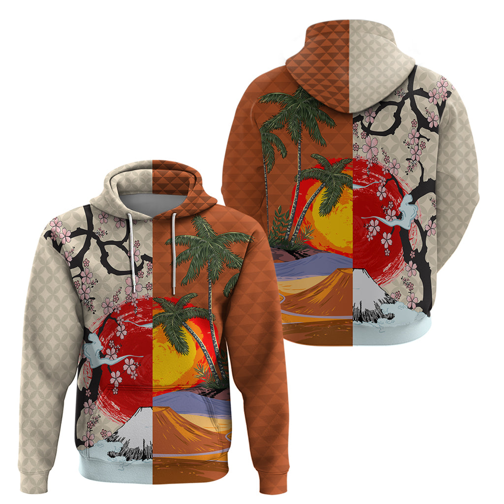 Japanese Culture Hawaii Style Hoodie Mauna Kea and Fuji Mountains LT03