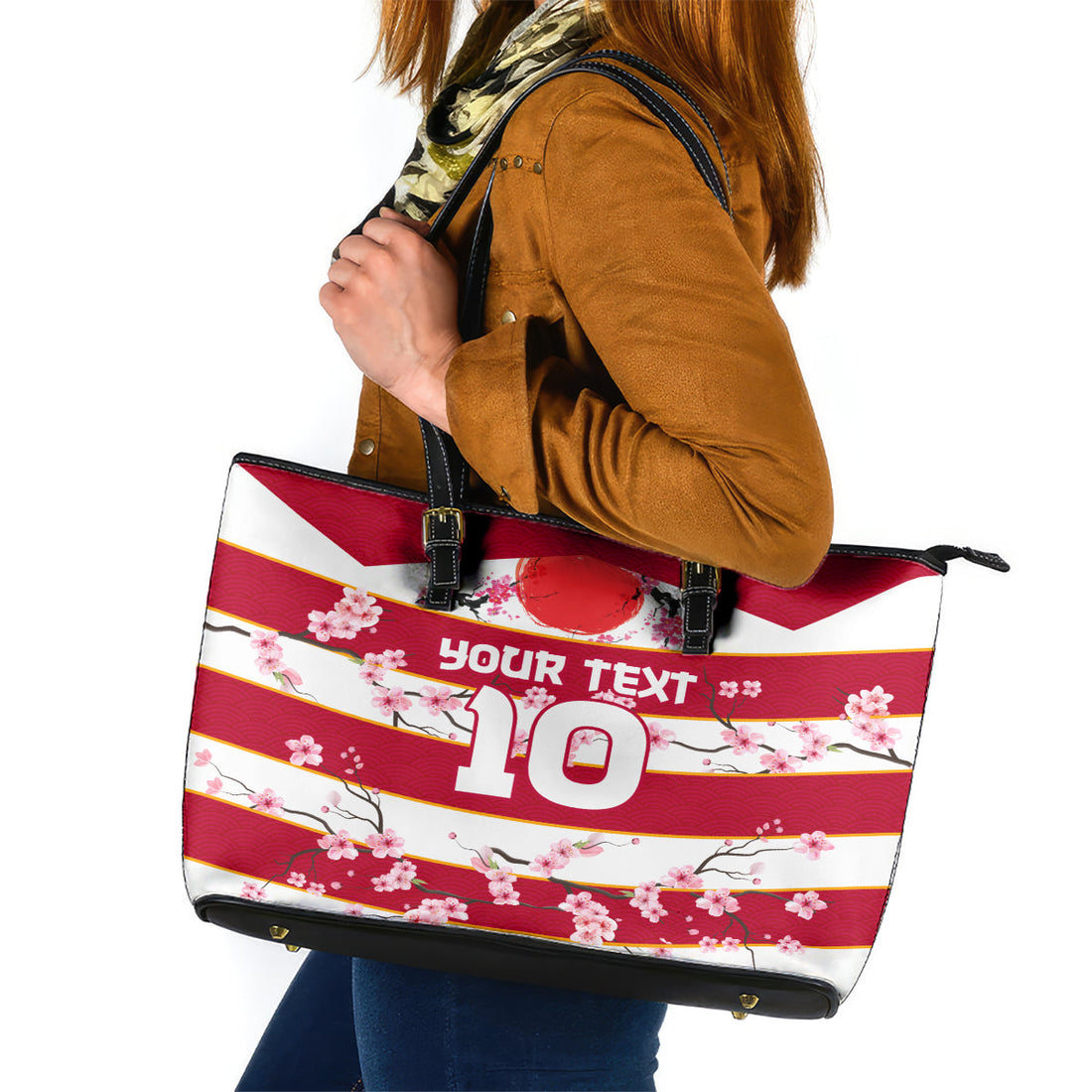 Custom Japan Rugby Leather Tote Bag Sakura Blossom Go Champion 2024 LT03