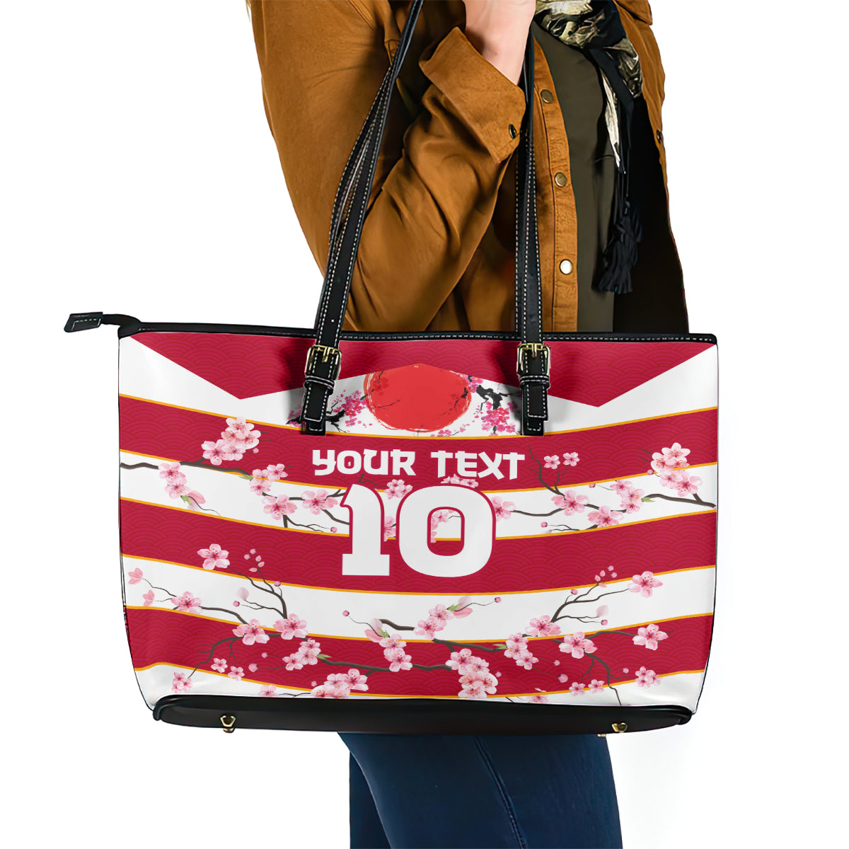 Custom Japan Rugby Leather Tote Bag Sakura Blossom Go Champion 2024 LT03