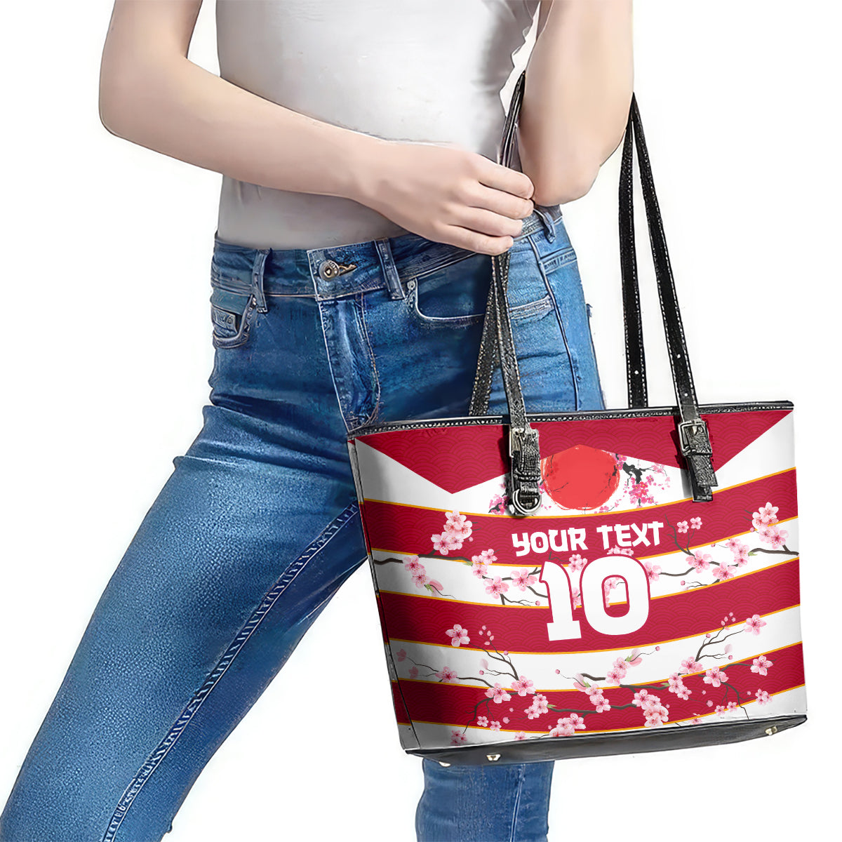 Custom Japan Rugby Leather Tote Bag Sakura Blossom Go Champion 2024 LT03