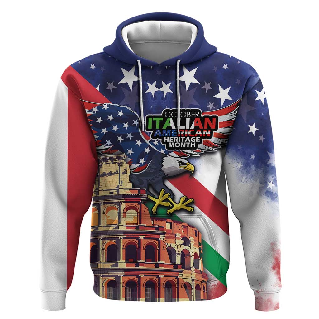 Italian American Heritage Month Hoodie USA Eagle and The Colosseum with National Flag LT03