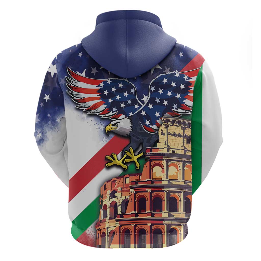 Italian American Heritage Month Hoodie USA Eagle and The Colosseum with National Flag LT03