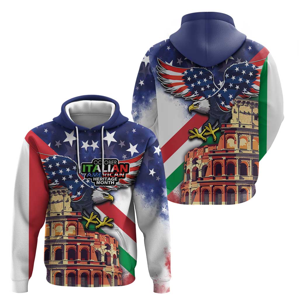 Italian American Heritage Month Hoodie USA Eagle and The Colosseum with National Flag LT03