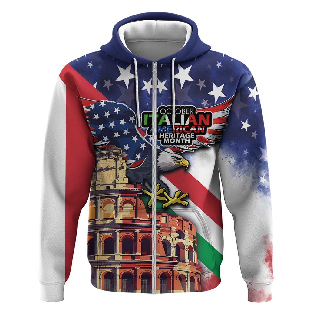 Italian American Heritage Month Hoodie USA Eagle and The Colosseum with National Flag LT03