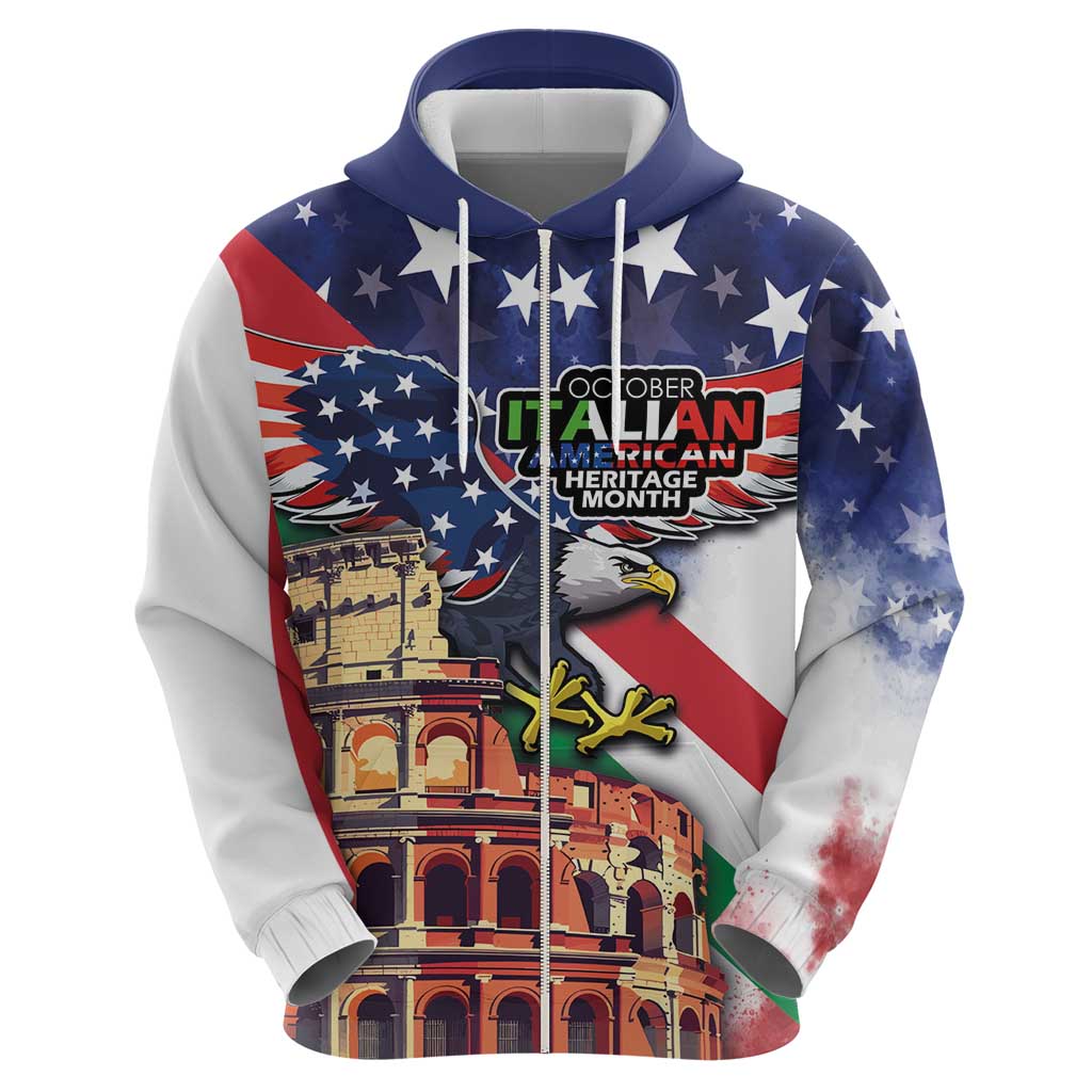 Italian American Heritage Month Hoodie USA Eagle and The Colosseum with National Flag LT03