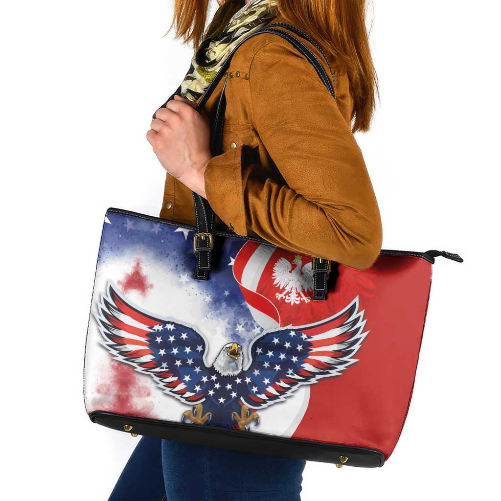 Polish American Heritage Month Leather Tote Bag USA Eagle and Poland Eagle with National Flag LT03