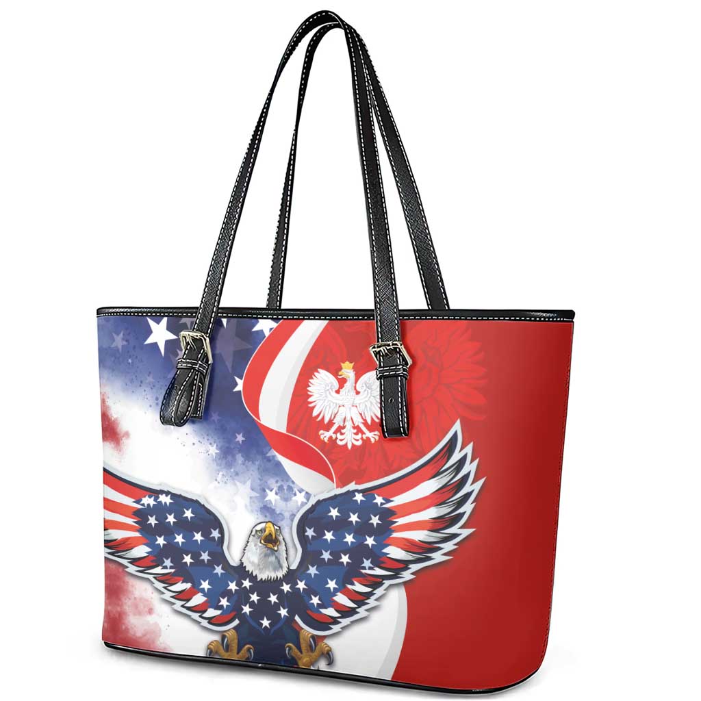 Polish American Heritage Month Leather Tote Bag USA Eagle and Poland Eagle with National Flag LT03