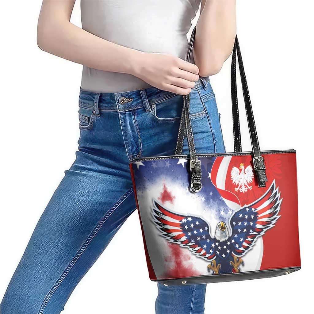 Polish American Heritage Month Leather Tote Bag USA Eagle and Poland Eagle with National Flag LT03