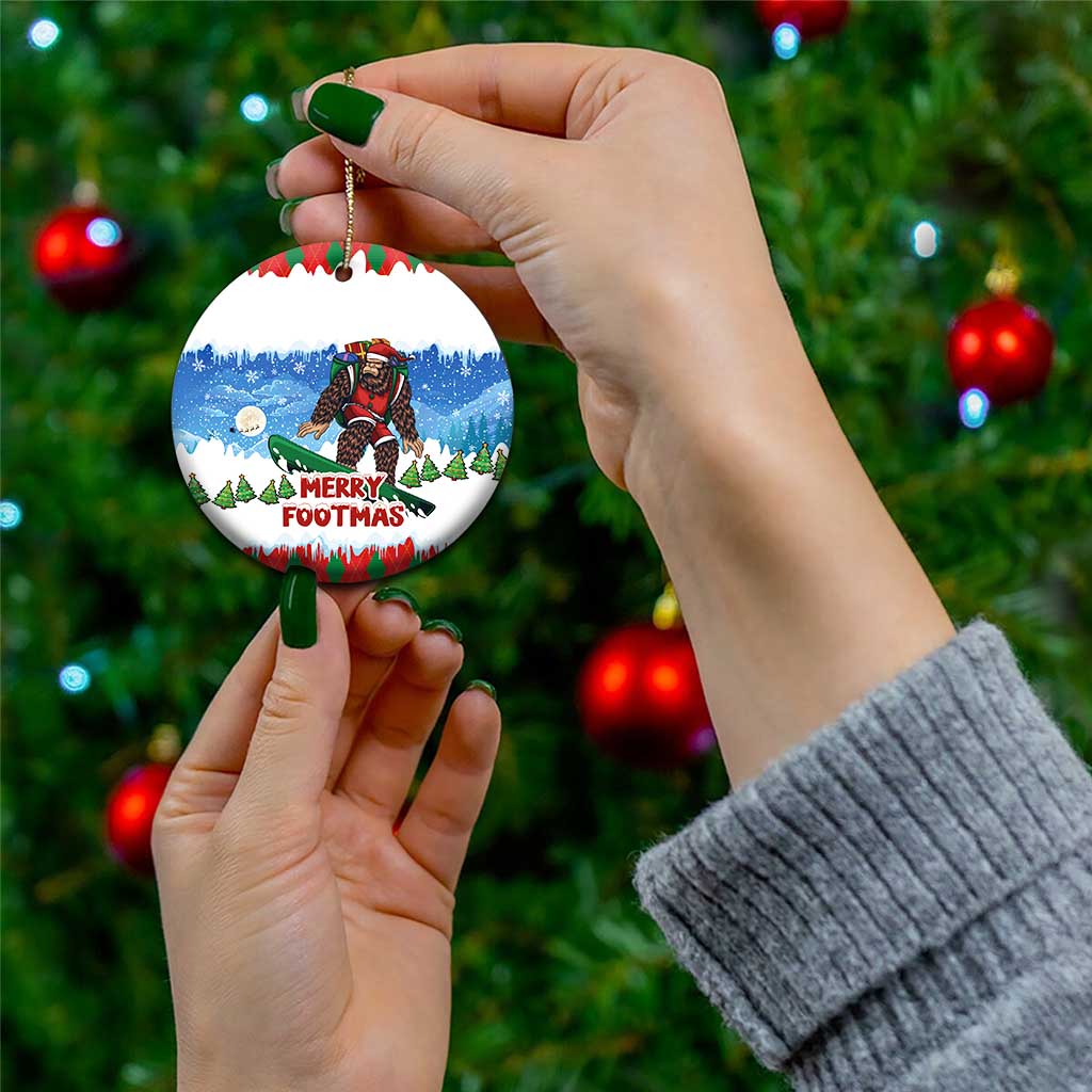 Christmas Bigfoot Ride Snowboard Ceramic Ornament Merry Footmas Xmas Style LT03