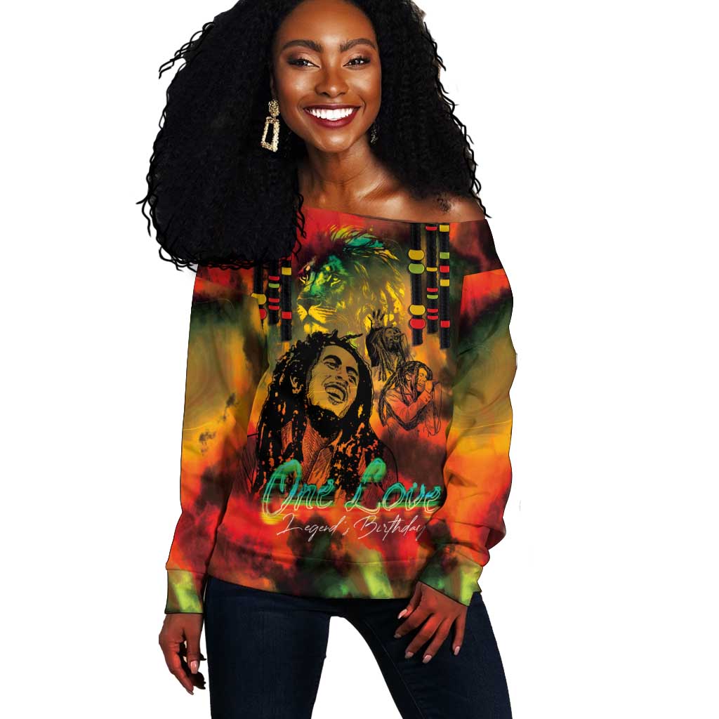 Afro-Jamaican Reggae Legend's Birthday Off Shoulder Sweater One Love Jamaica LT03