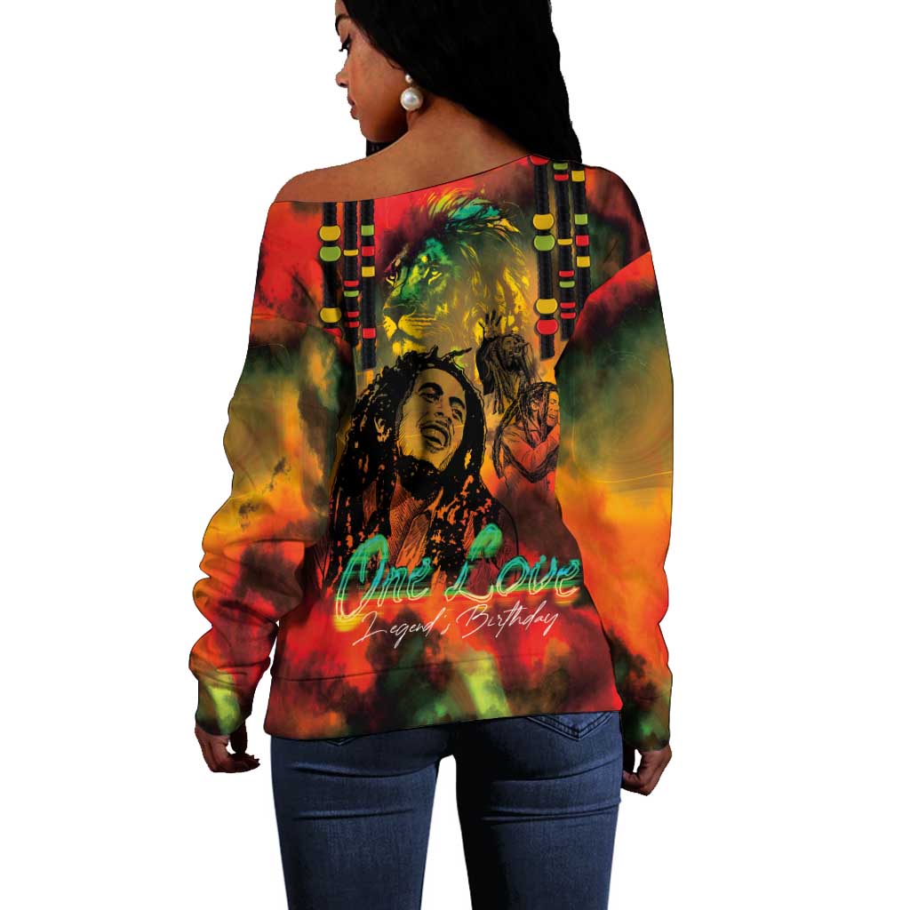 Afro-Jamaican Reggae Legend's Birthday Off Shoulder Sweater One Love Jamaica LT03