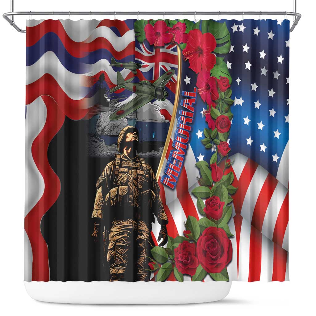 Hawaii and United States Memorial Day Shower Curtain Honor and Remember The Fallen LT03
