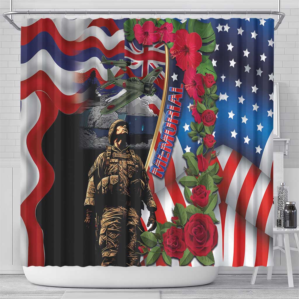 Hawaii and United States Memorial Day Shower Curtain Honor and Remember The Fallen LT03