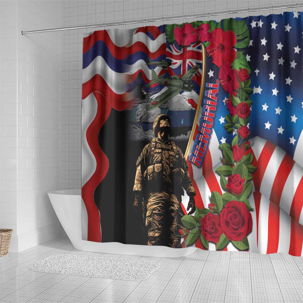 Hawaii and United States Memorial Day Shower Curtain Honor and Remember The Fallen LT03
