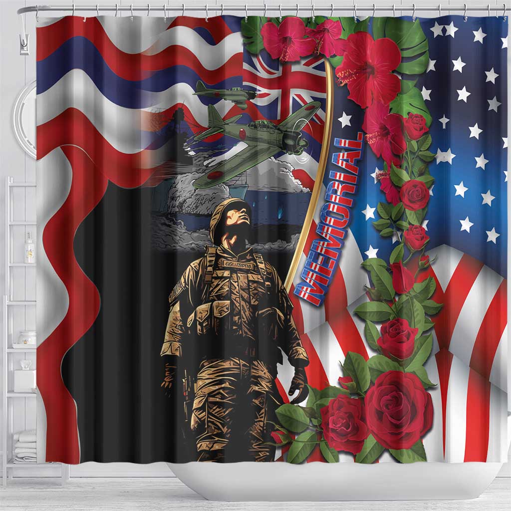 Hawaii and United States Memorial Day Shower Curtain Honor and Remember The Fallen LT03