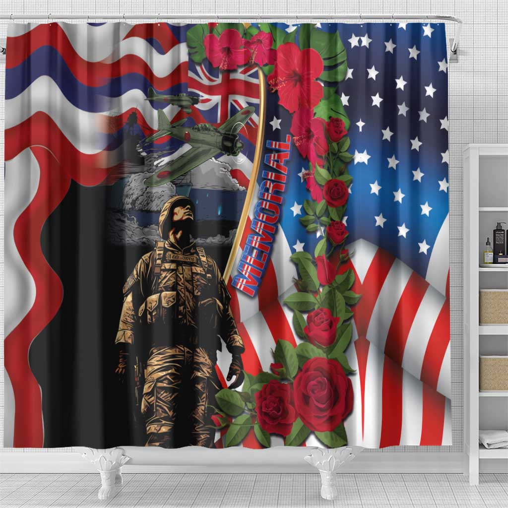 Hawaii and United States Memorial Day Shower Curtain Honor and Remember The Fallen LT03