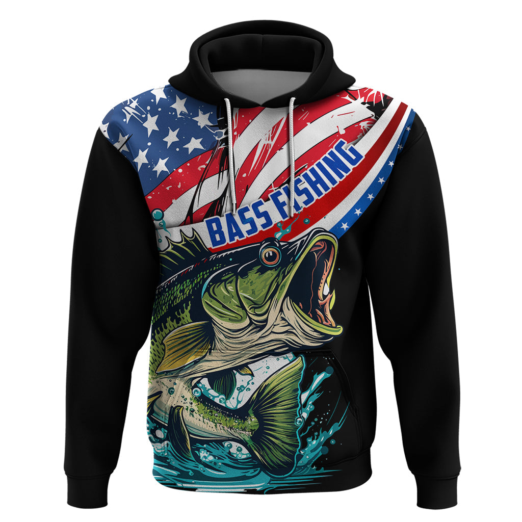 Personalized Bass Fishing Hoodie With American Flag LT03