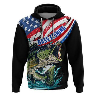 Personalized Bass Fishing Hoodie With American Flag LT03