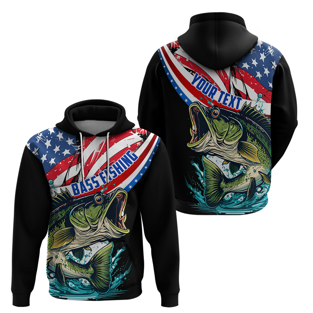 Personalized Bass Fishing Hoodie With American Flag LT03