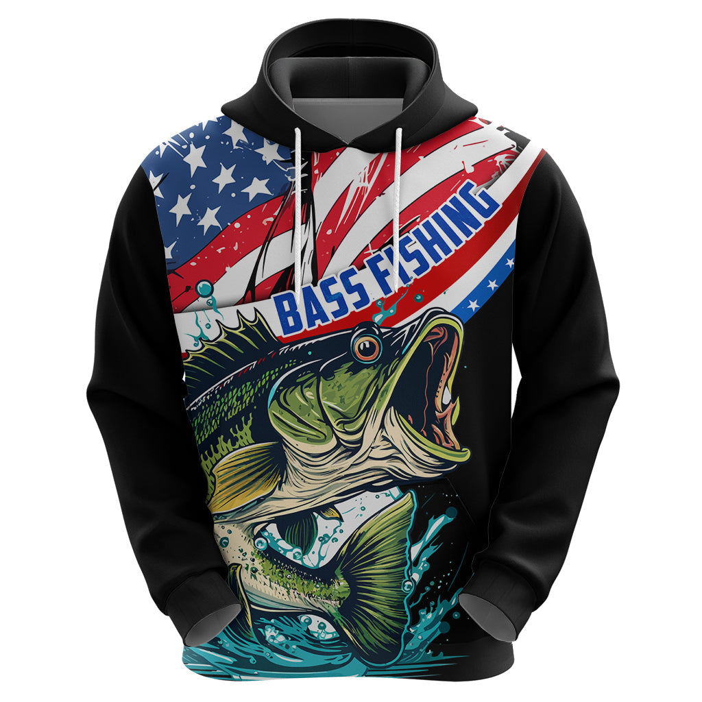 Personalized Bass Fishing Hoodie With American Flag LT03