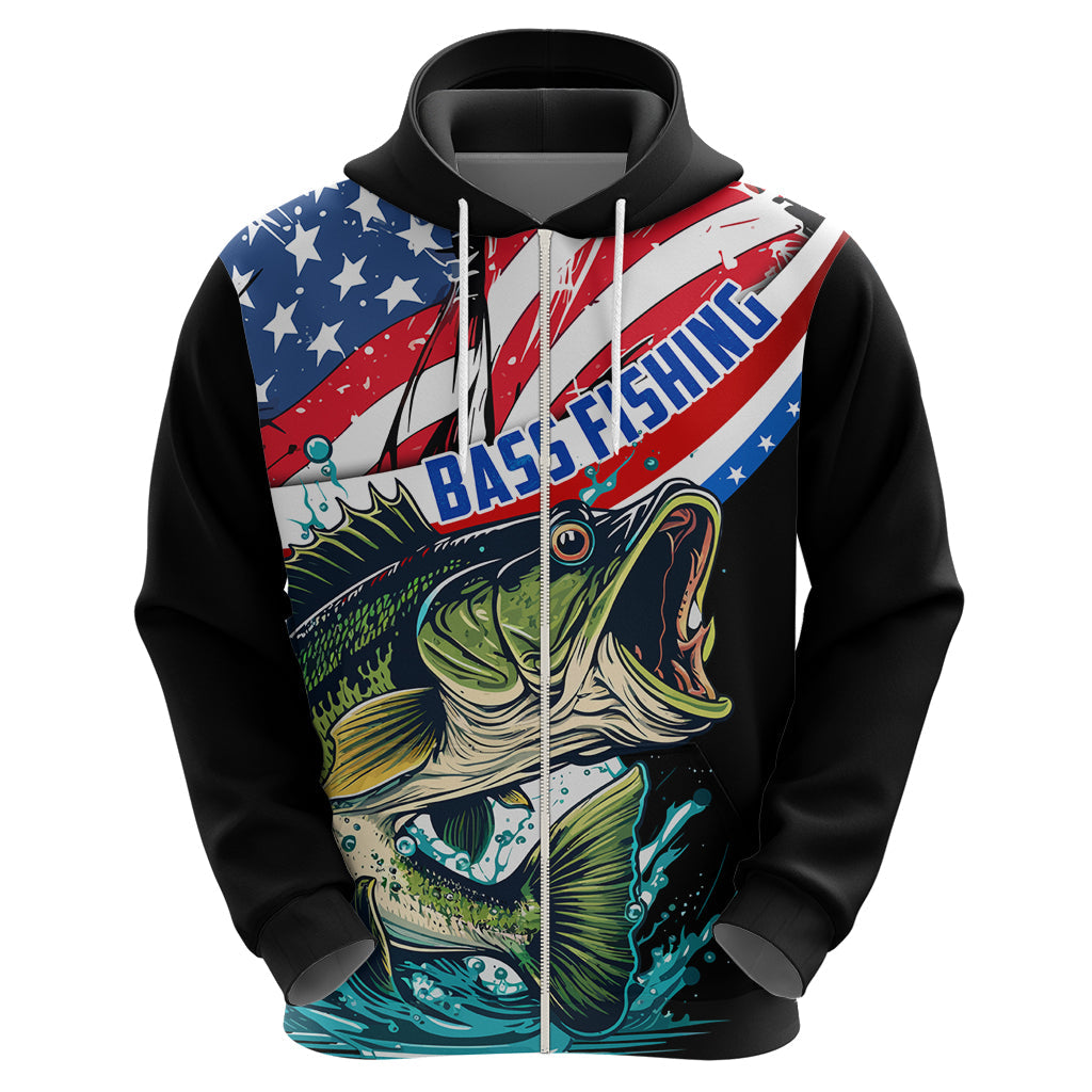 Personalized Bass Fishing Hoodie With American Flag LT03