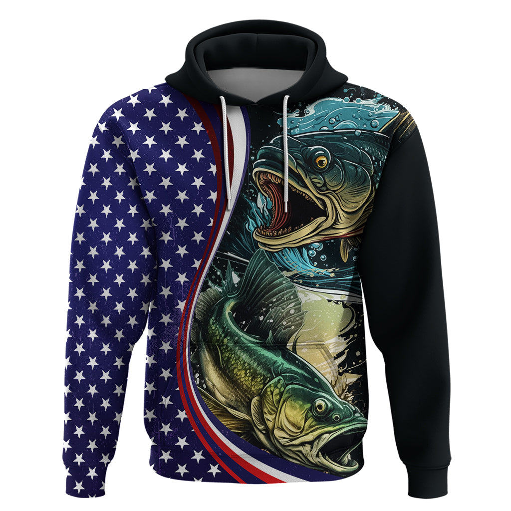 Bass Fishing Hoodie Double Largemouth Bass Old Style LT03