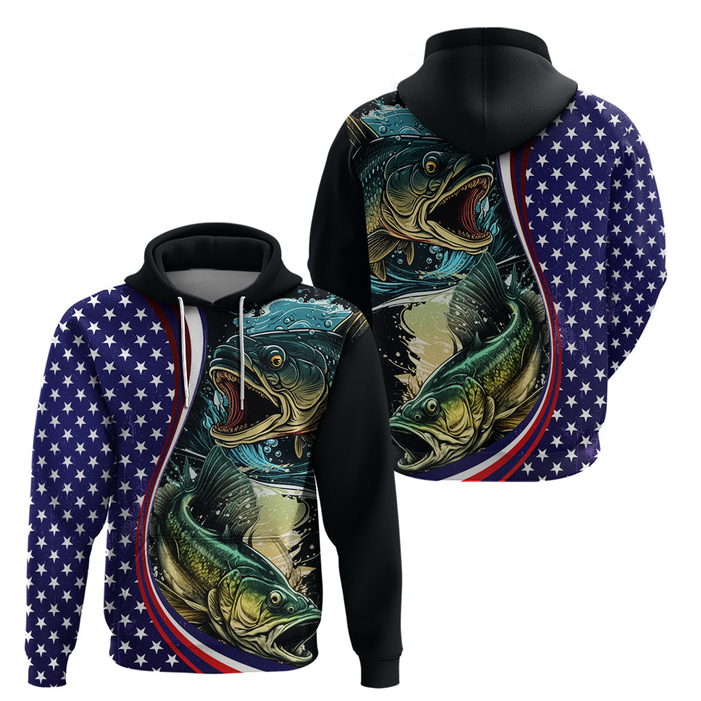 Bass Fishing Hoodie Double Largemouth Bass Old Style LT03