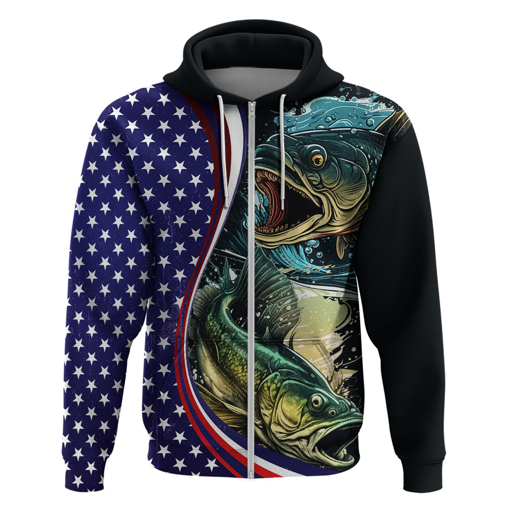 Bass Fishing Hoodie Double Largemouth Bass Old Style LT03