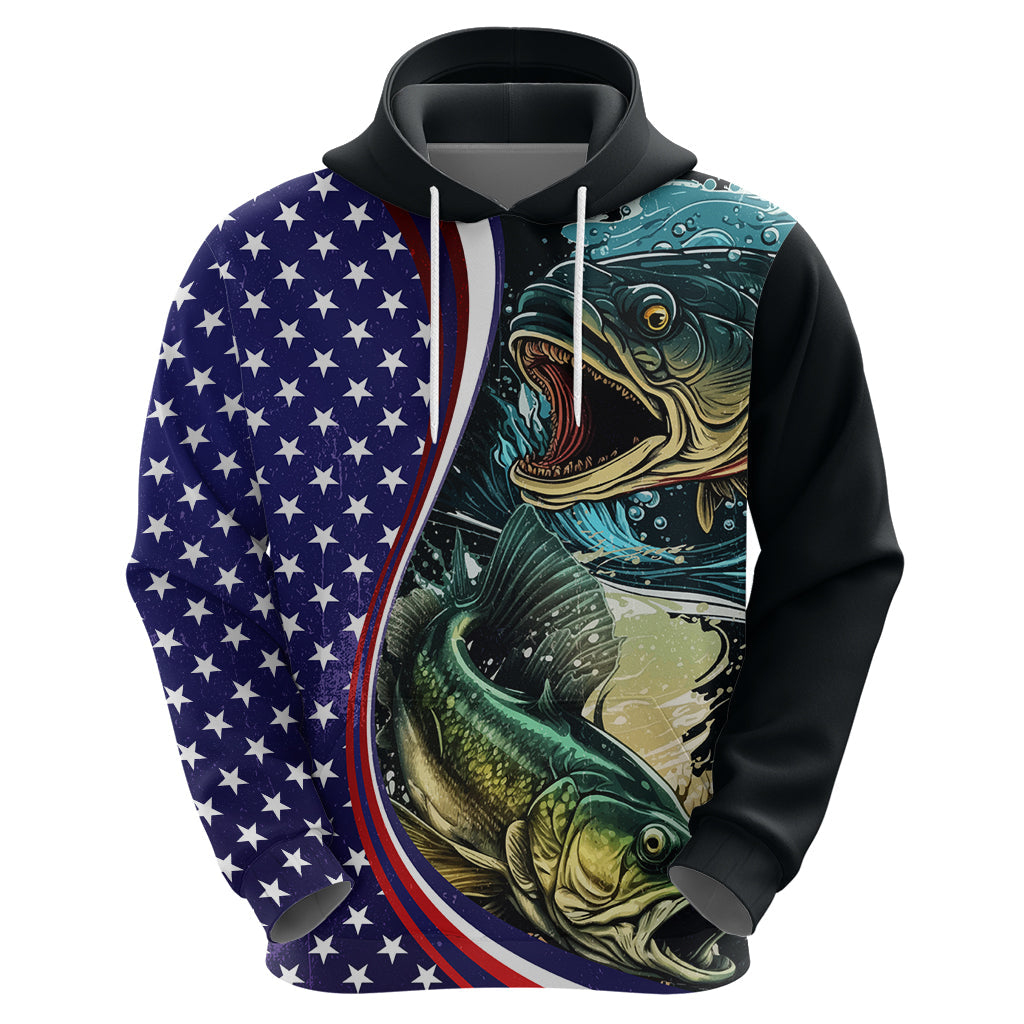 Bass Fishing Hoodie Double Largemouth Bass Old Style LT03