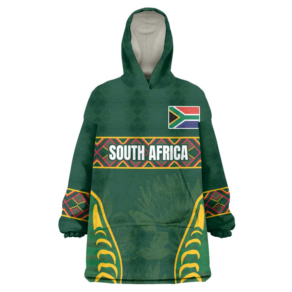 Custom South Africa Rugby Wearable Blanket Hoodie Springboks Spirit and King Protea LT03