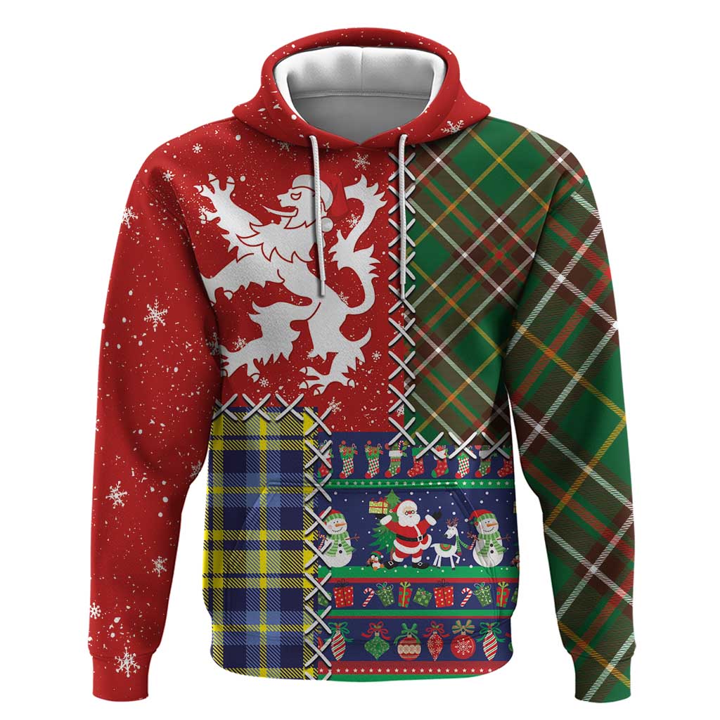 Scottish Christmas Hoodie Scotland Lion and Xmas Elements Patch Style LT03